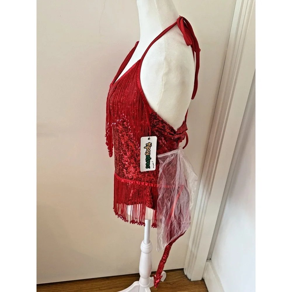 NWT LG Sequined Beaded TIPSY‎ ELVES Sexy Devil Costume Leotard Halloween Party